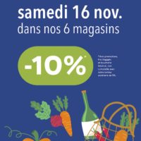 Vendredi 15 et samedi 16 novembre, week-end à -10% dans nos six magasins